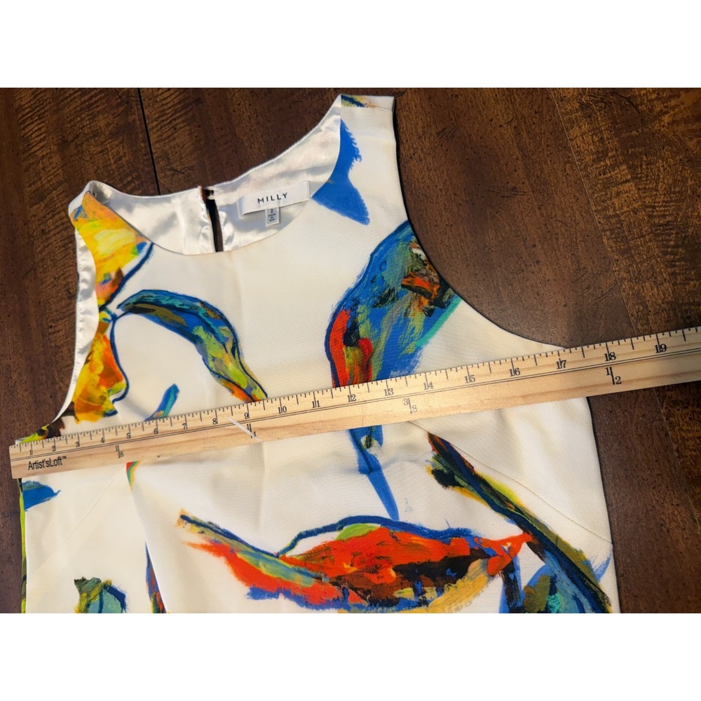 MILLY Top Womens 2 Floral Abstract Multicolor Sleeveless Cotton Viscose Made USA - Picture 4 of 6